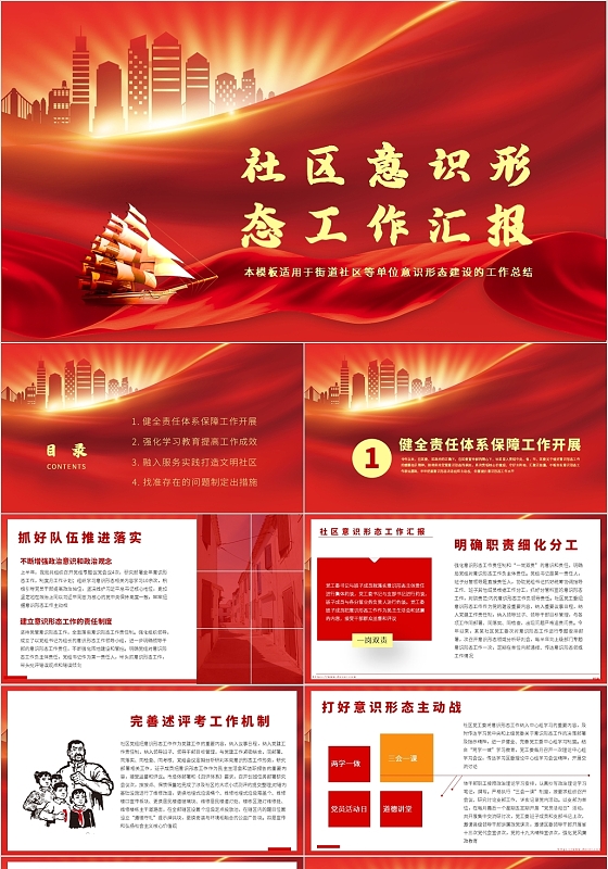 红色党政风社区意识形态工作汇报PPT党政党建党课