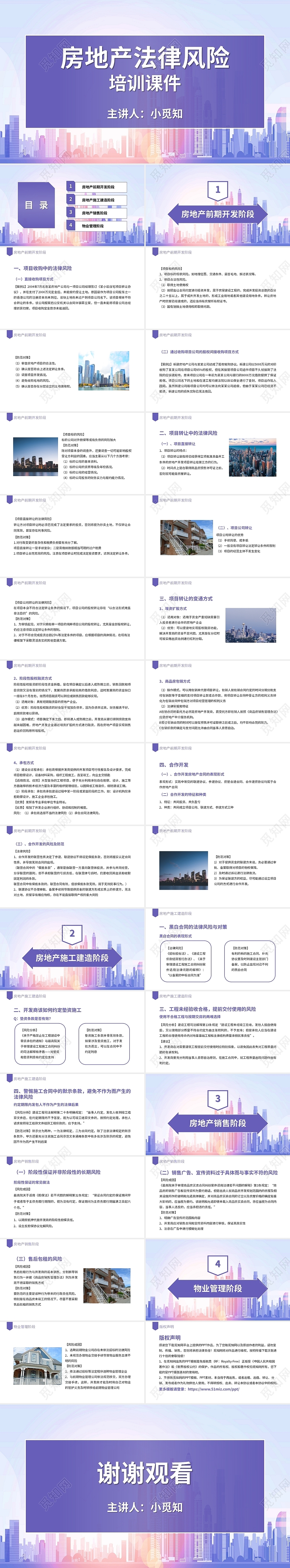紫色水彩简约商务房地产法律风险培训课件PPT