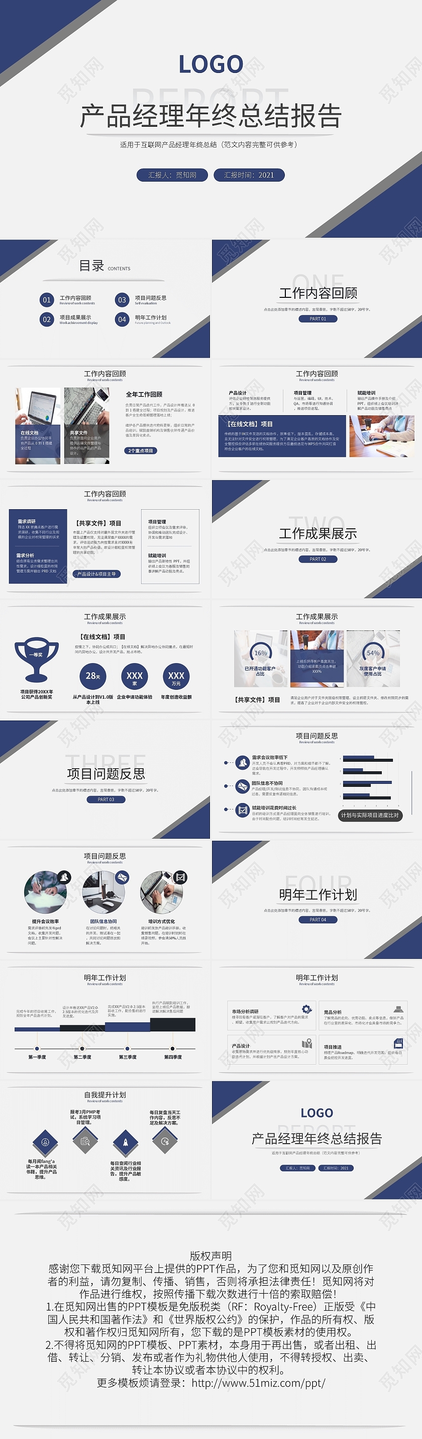 蓝色简约产品经理年终总结报告PPT模板宣传PPT动态PPT