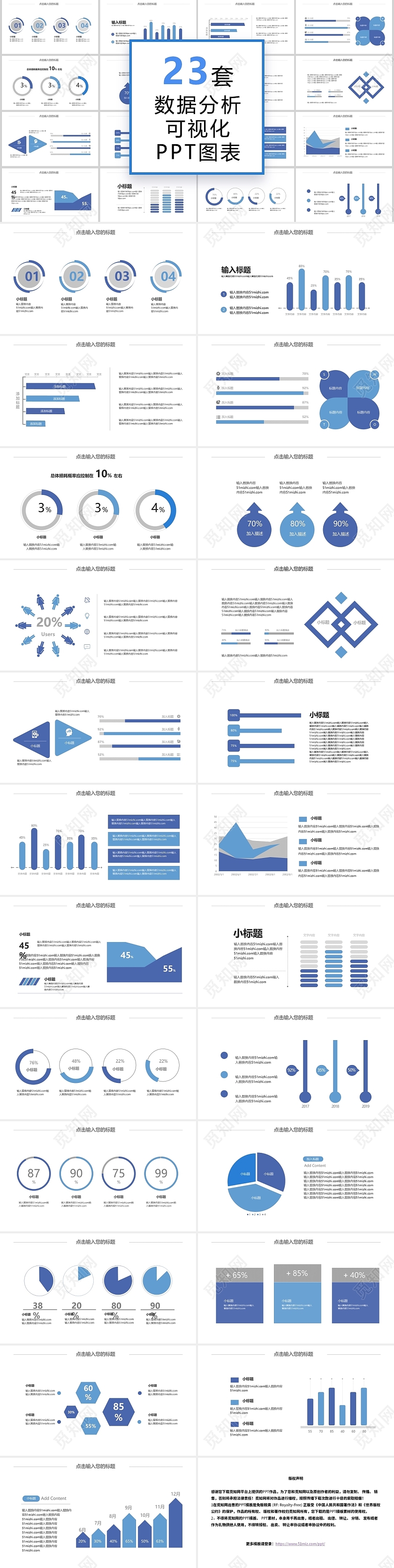 蓝色数据分析百分比信息可视化PPT图表财务分析可视化图表