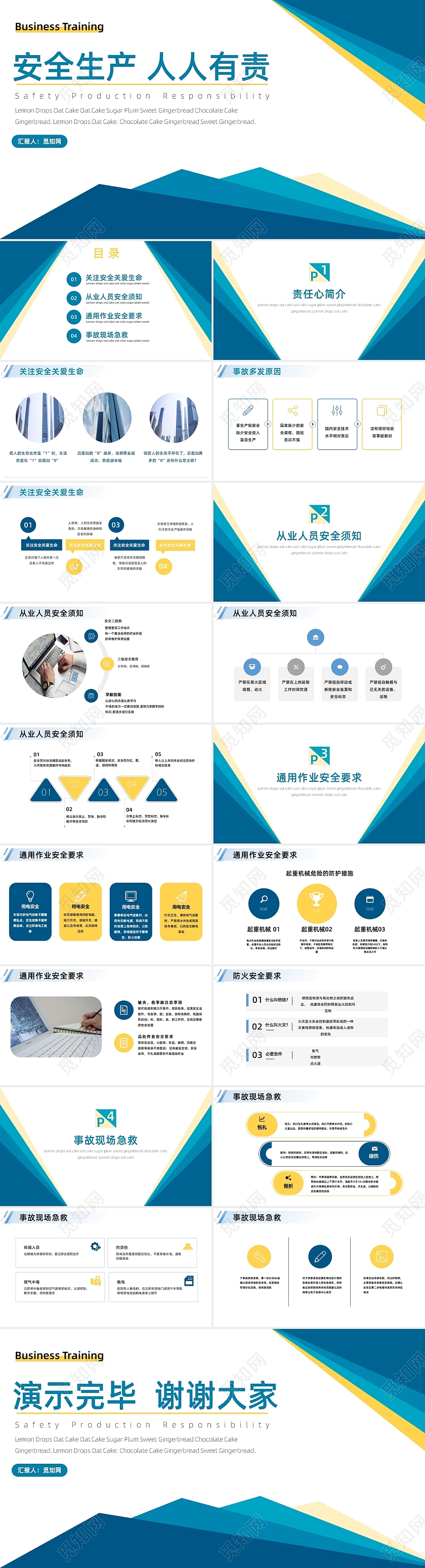 蓝色线条简约安全生产人人有责商务安全生产教育PPT模板安全责任培训