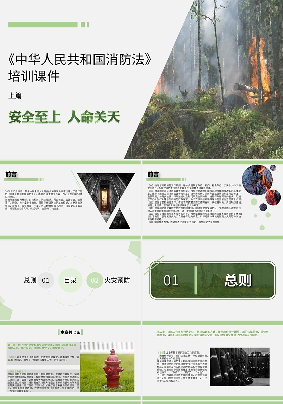 绿色清新简约中华人民共和国消防法培训课件PPT模板