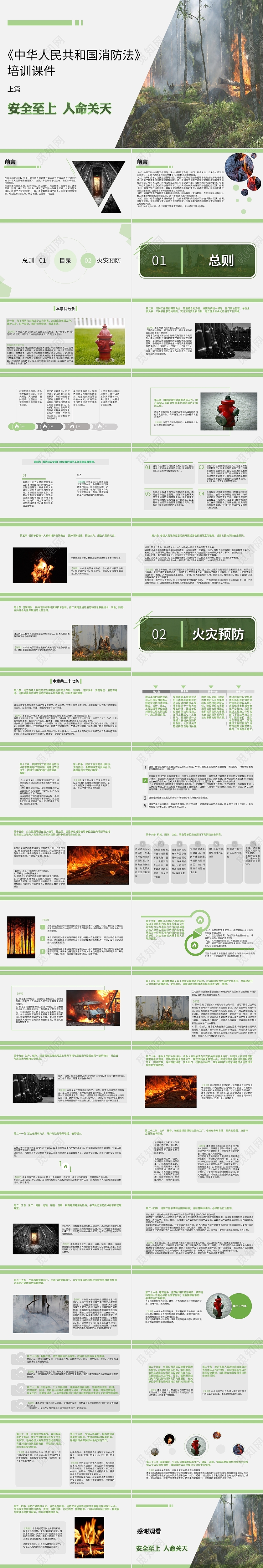 绿色清新简约中华人民共和国消防法培训课件PPT模板