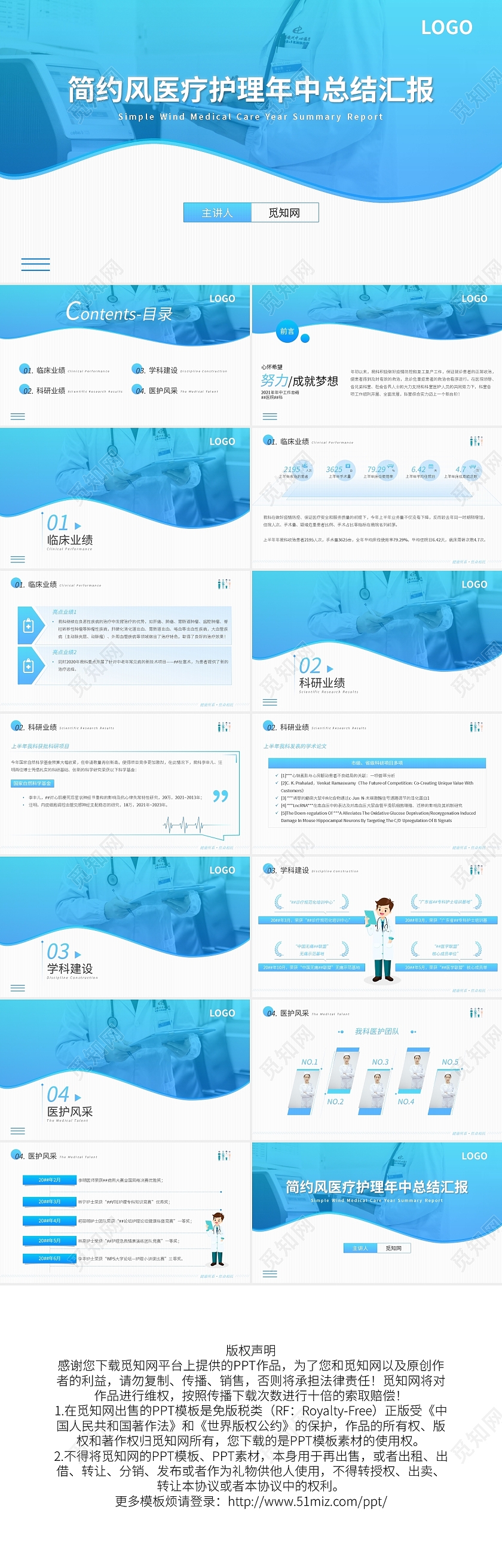 简约风医疗护理年中总结汇报PPT模板宣传PPT动态PPT