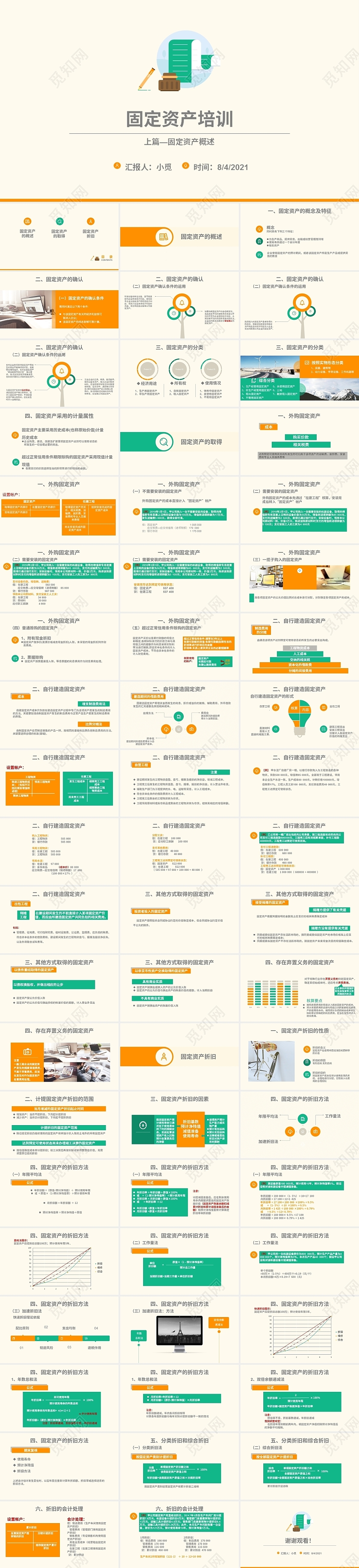 蓝橙米色灰色扁平化简约商务固定资产培训上册PPT模板