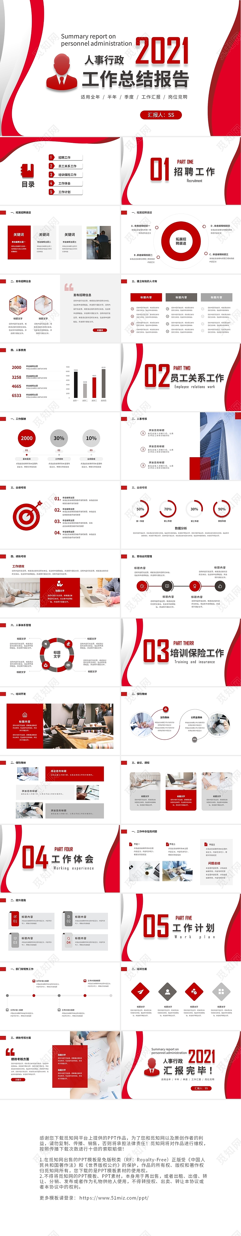 红色大气商务企业人事行政工作总结工作汇报PPT