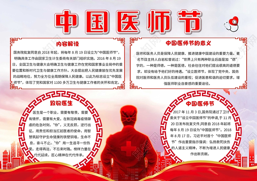 红色卡通中国医师节卡通小报手抄报