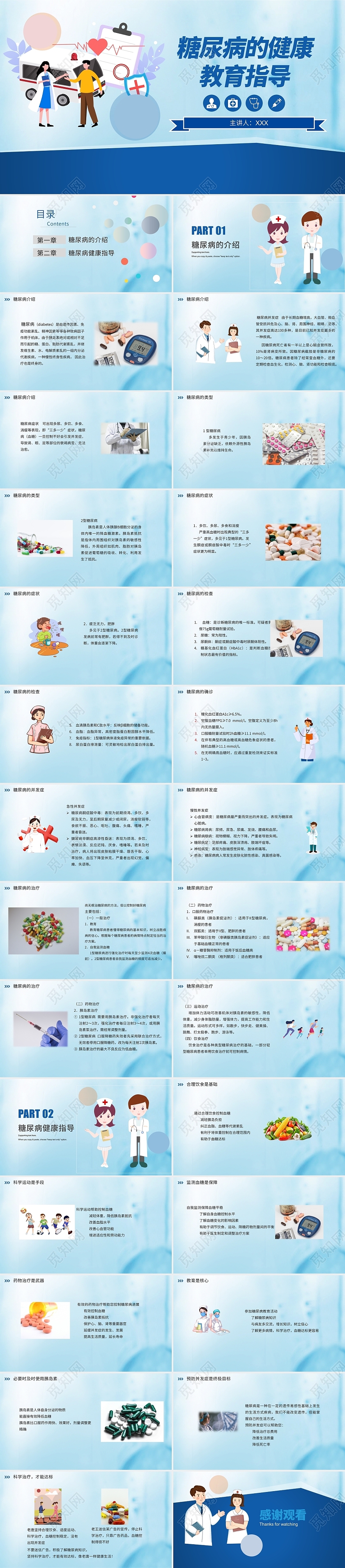 蓝色简约风格糖尿病的健康教育指导培训课件PPT糖尿病健康知识宣教
