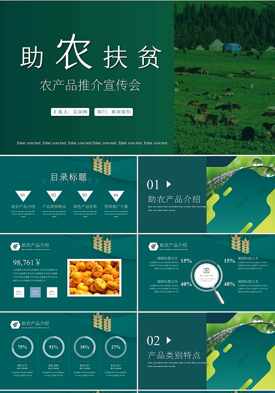 绿色典雅助农扶贫农产品推介宣传会PPT模板