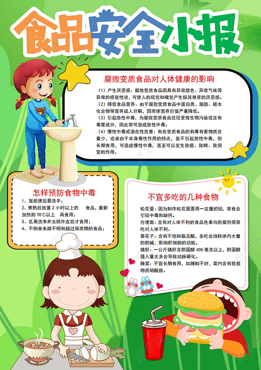 食品安全小学生安全教育宣传小报手抄报食品安全小学生安全教育宣传电子