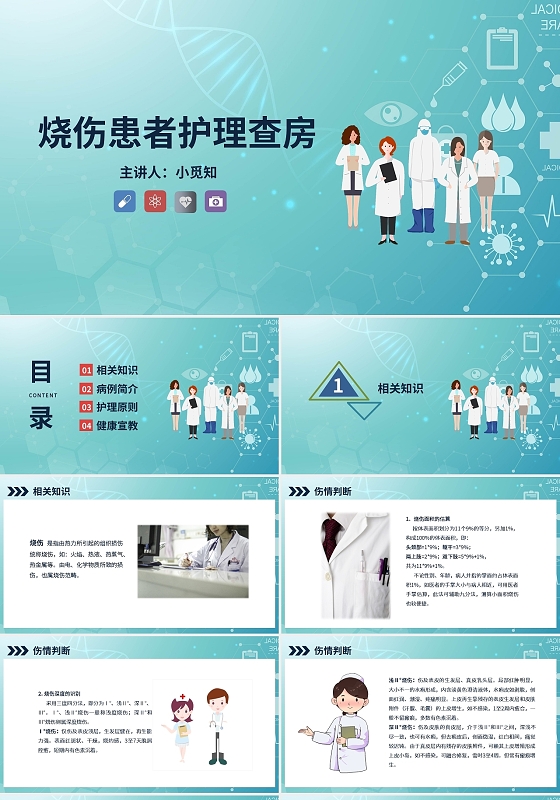 烧伤患者护理查房PPT模板宣传PPT动态PPT