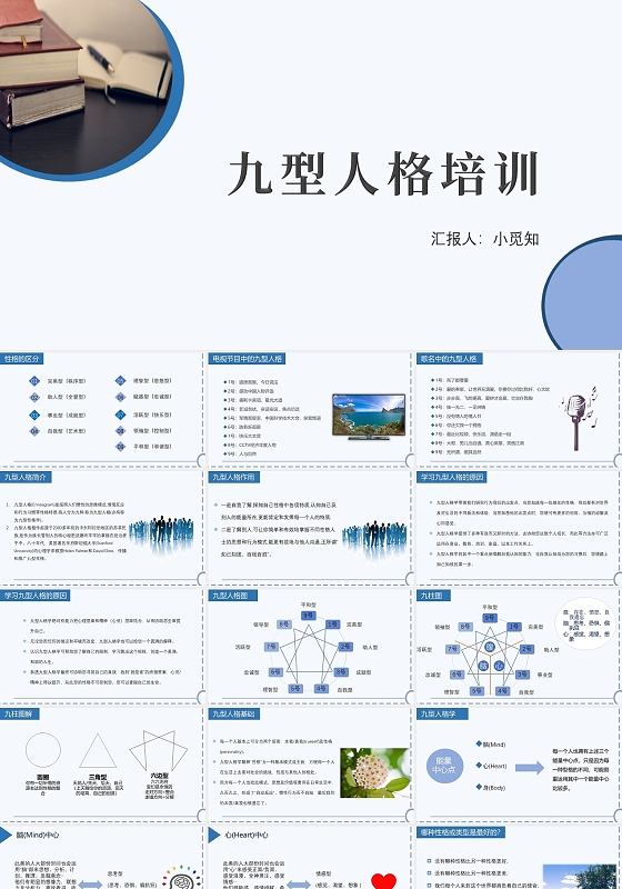 蓝色简约商务九型人格培训商务培训PPT模板