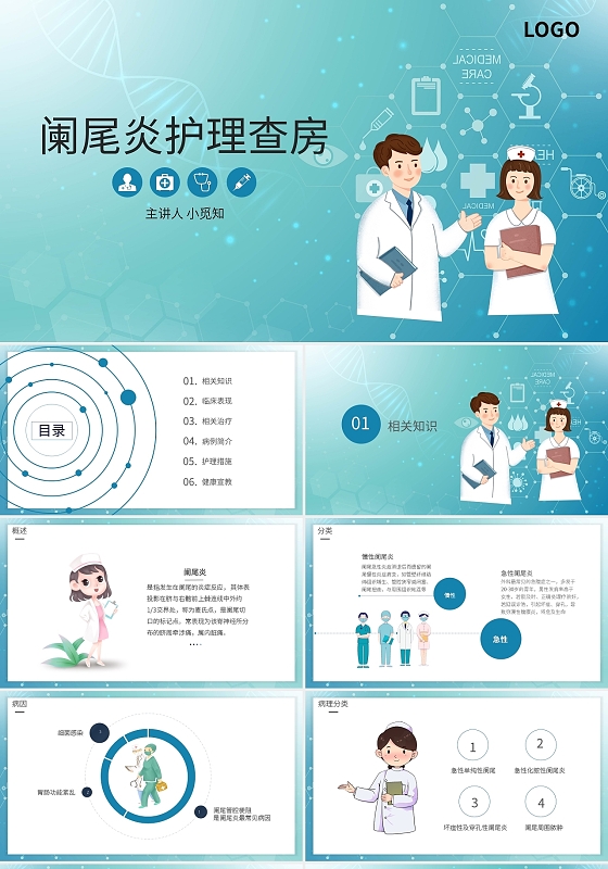 阑尾炎护理查房PPT模板宣传PPT动态PPT