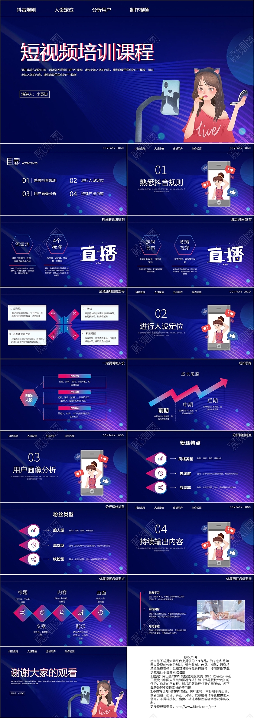 深色抖音短视频培训课程方案PPT模板
