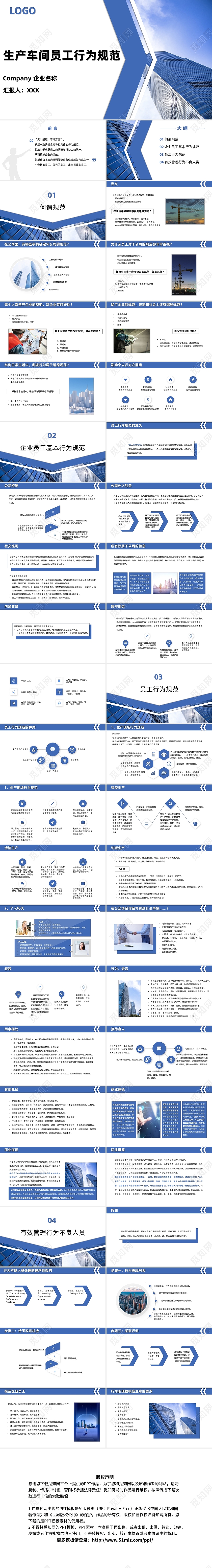 蓝色商务简约大气生产车间员工行为规范员工培训PPT模板生产车间员工行为规范1