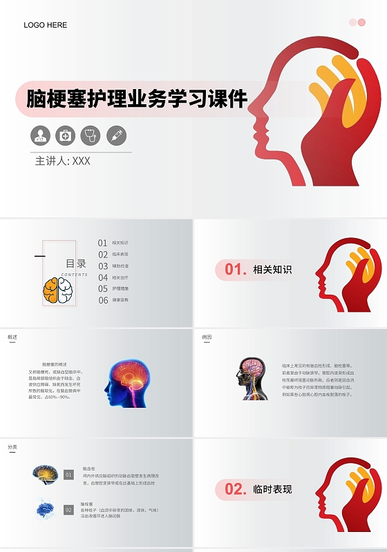 简约风脑梗塞护理业务学习课件PPT模板