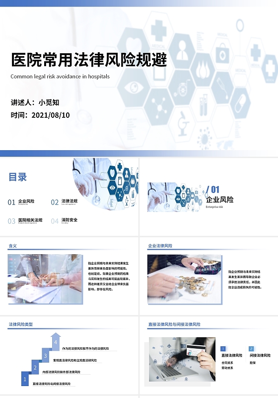 蓝白简约医院常用法律风险规避课件培训PPT模板