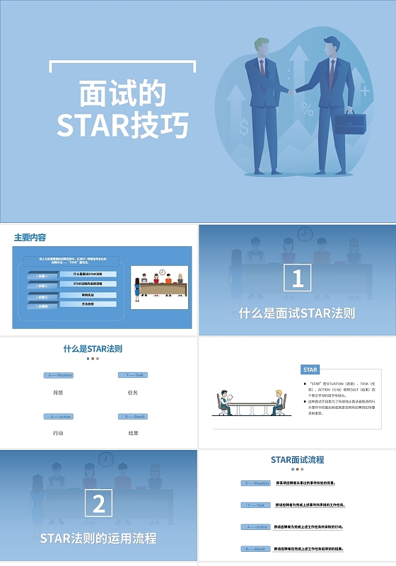 蓝色简约面试相关礼仪商务风模板