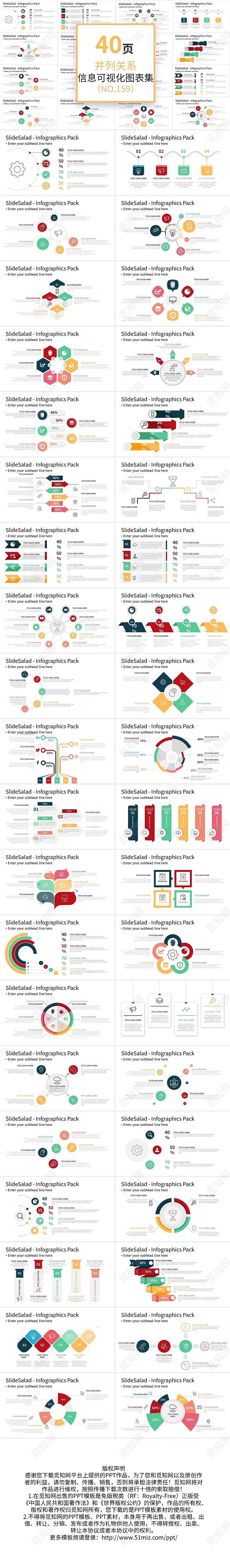 40页稳重色并列关系信息可视化PPT图表并列关系图表