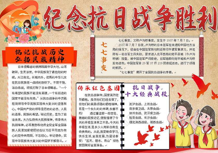 红色党政纪念抗日战争胜利抗日胜利手抄报小报