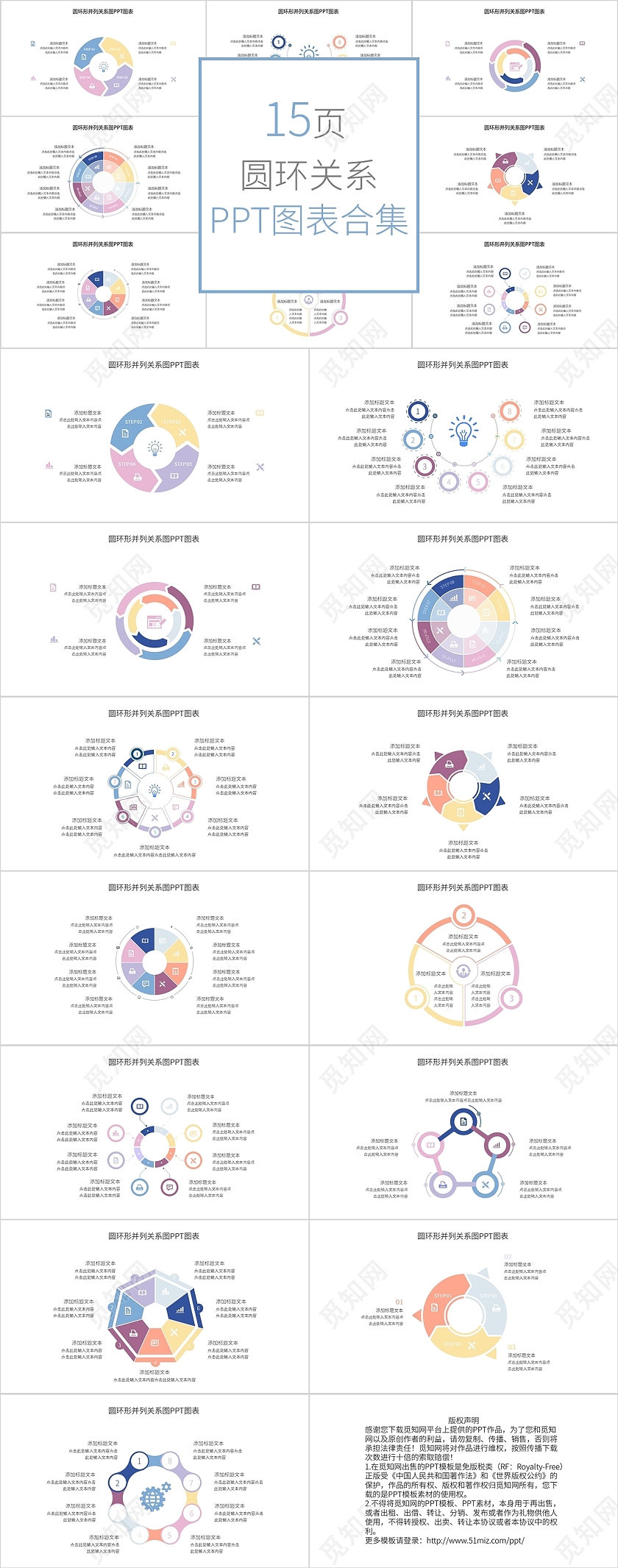 彩色循环关系信息可视化图标PPT模板循环关系图表