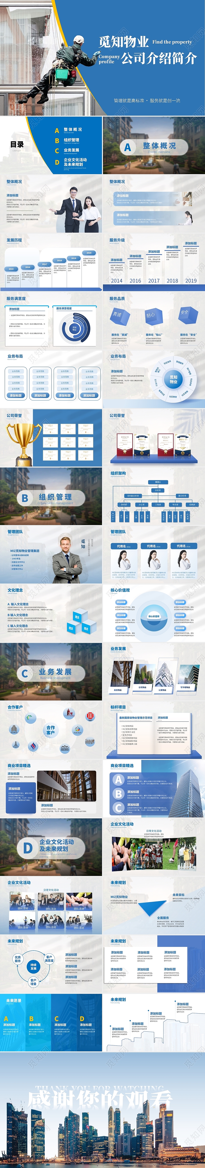 蓝色商务风物业公司介绍公司介绍商务通用ppt模板