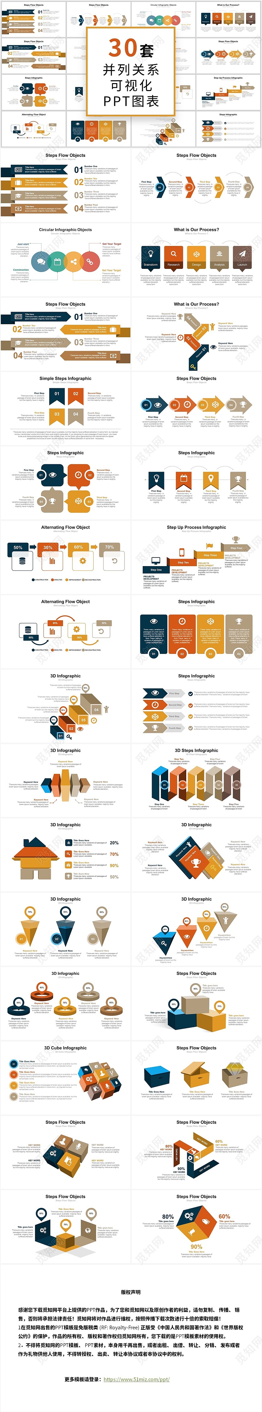 多彩商务风并列关系PPT图表合集模板