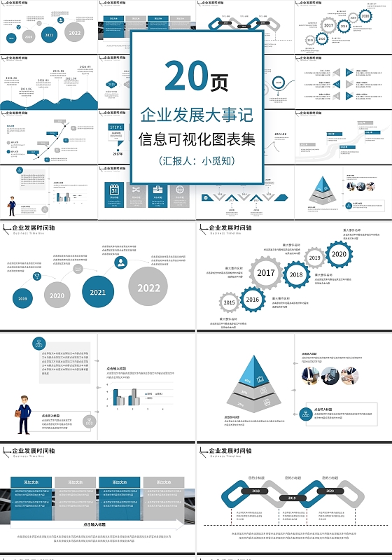 20页蓝色简约企业时间轴发展历程大事记PPT模板企业发展时间轴