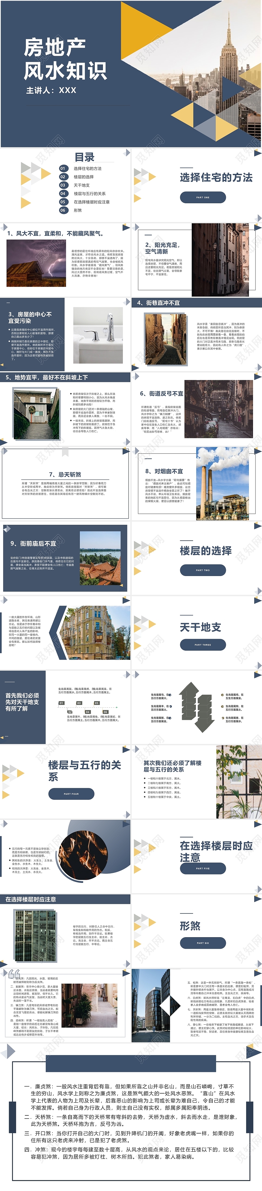 2021深蓝色简约商务房地产风水类PPT房地产风水知识