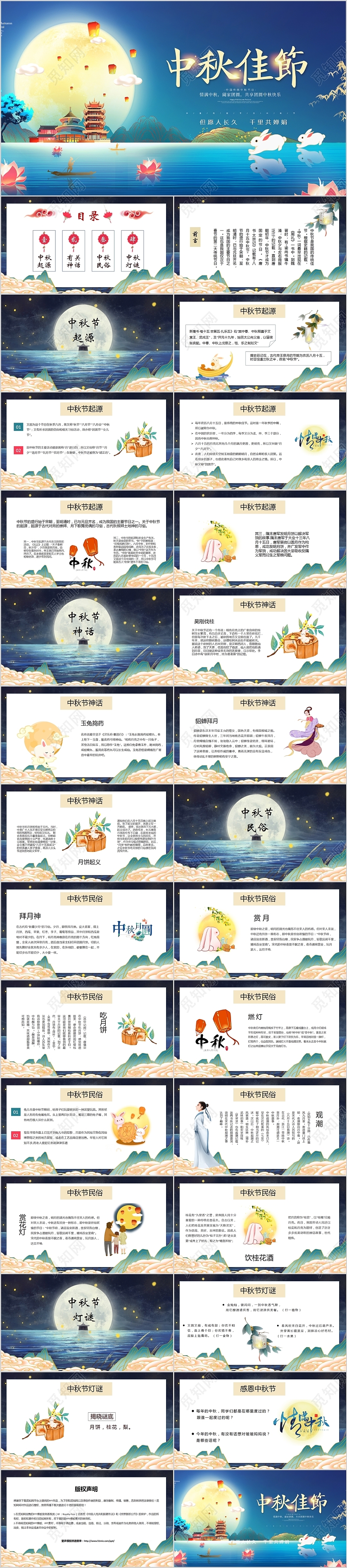 节日校园节气知识中秋节知识普及主题班会PPT模板