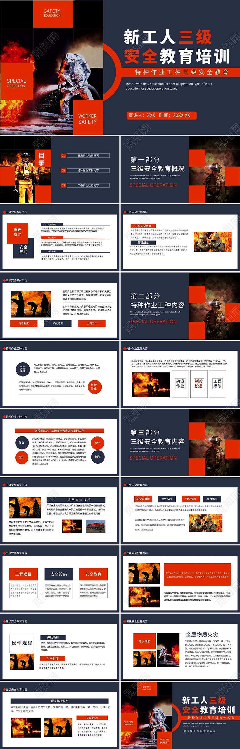红黑色简约新工人三级安全教育培训PPT模板新工人三级安全特种作业教育