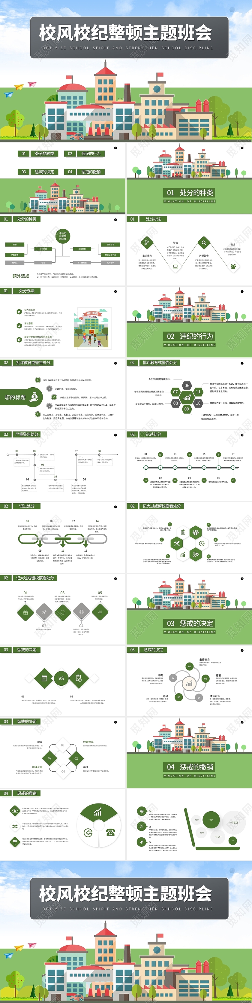 绿色清新校风校纪整顿主题班会PPT模板校风校纪主题班会