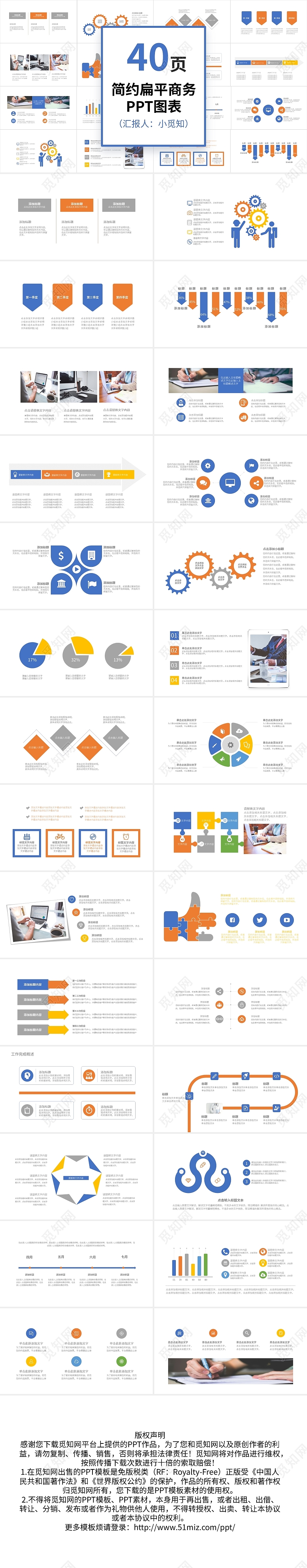 40页多彩简约扁平商务PPT图表PPT模板宣传PPT动态通用商务图表