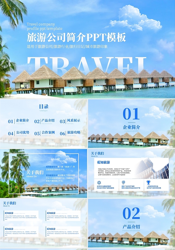 蓝色商务公司介绍工作总结旅游公司介绍通用ppt模板