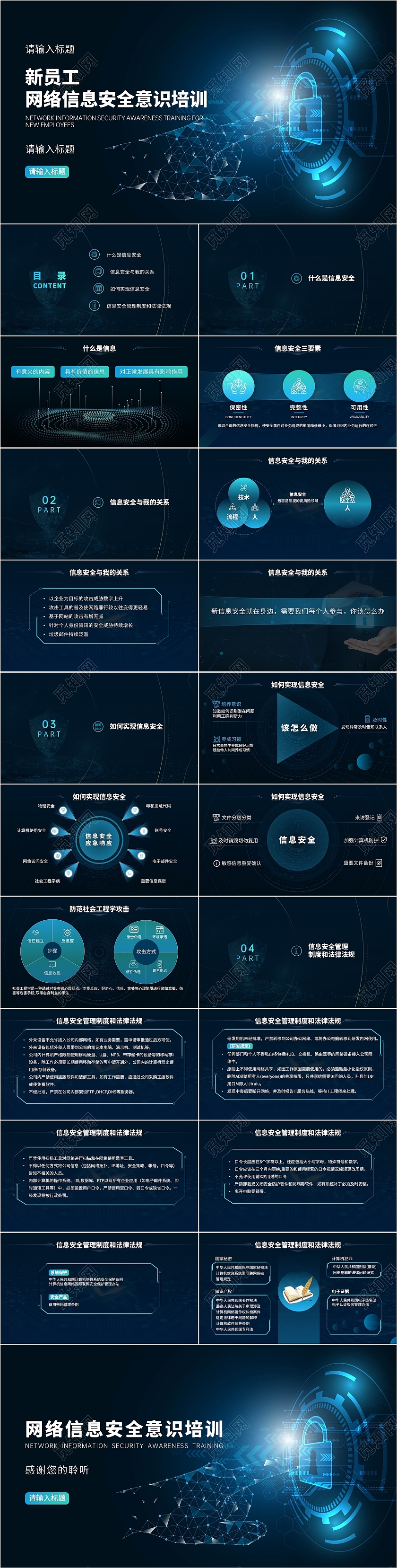 蓝色商务科技感新员工网络信息安全意识培训PPT网络安全
