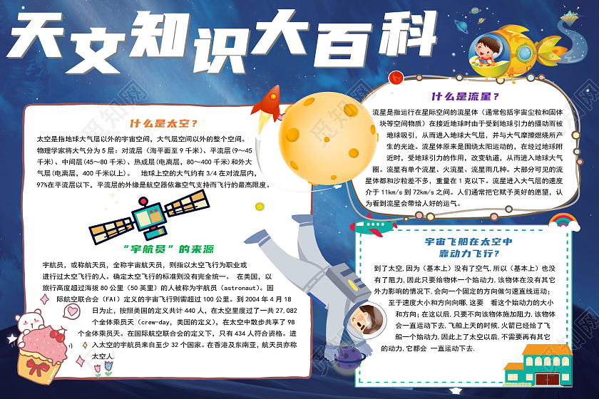 星空简约天文知识大百科行星科学科普知识科技小报手抄报天文知识行星科学科普知识卡通科学科技