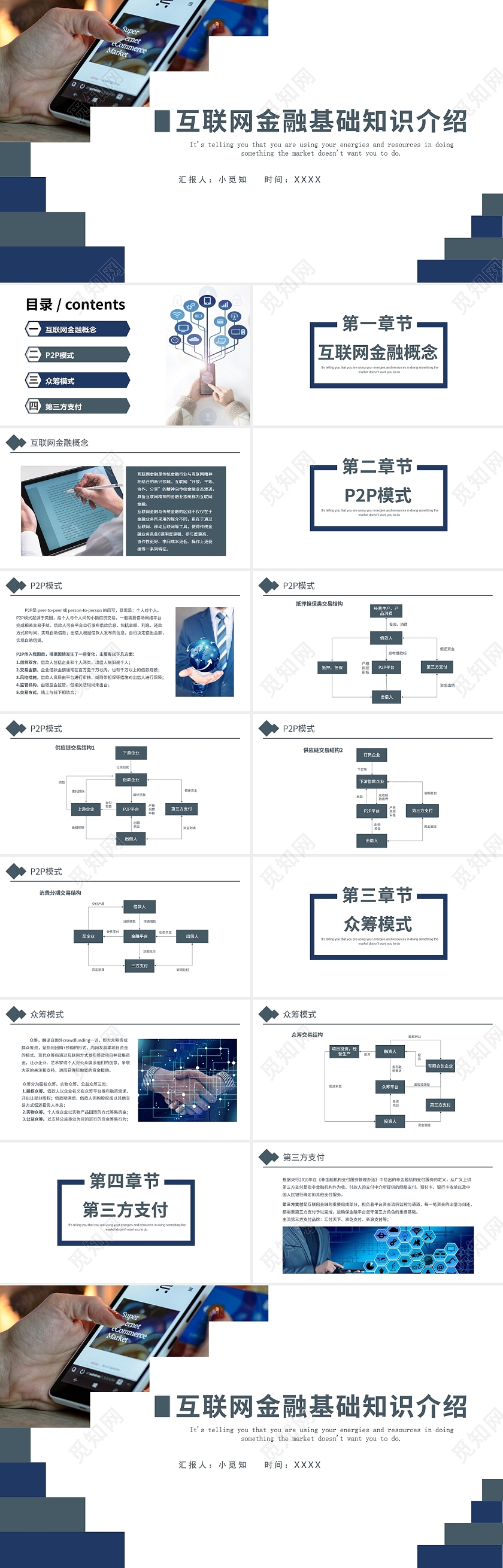 深蓝色简约风互联网金融基础知识介绍PPT模板