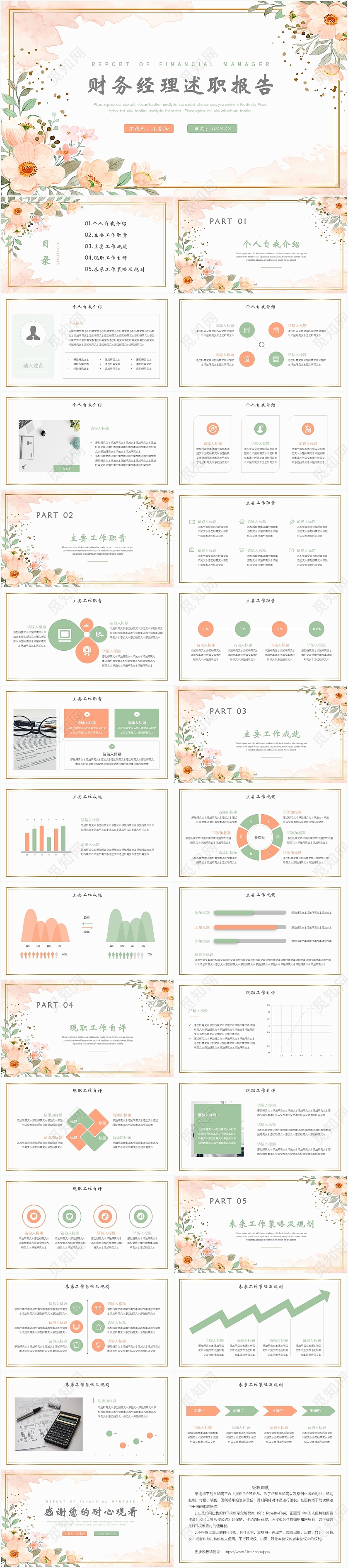 绿色小清新财务经理述职报告财务经理述职报告PPT模板
