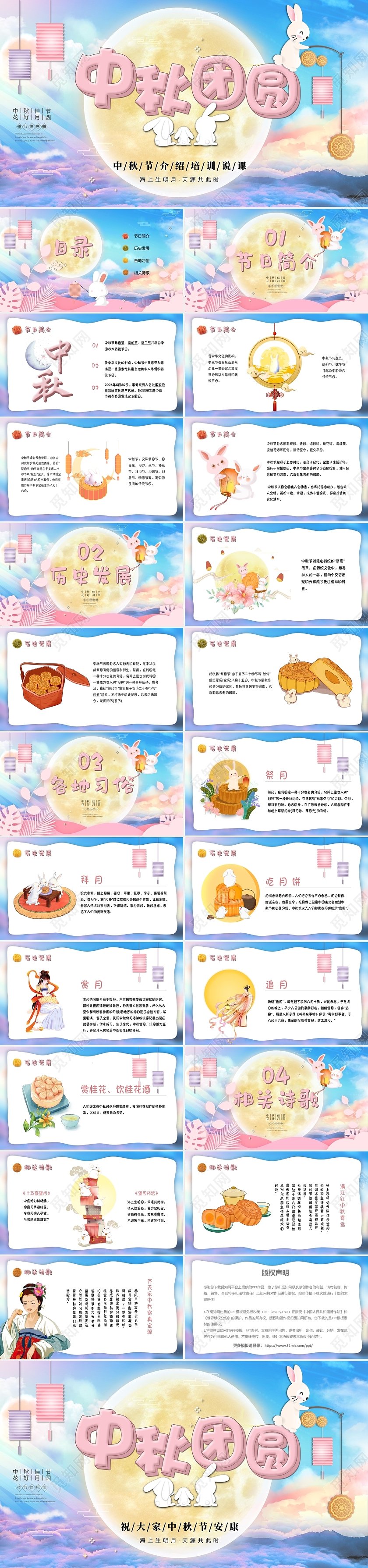 可爱卡通中国传统节日介绍中秋节培训课件PPT模板