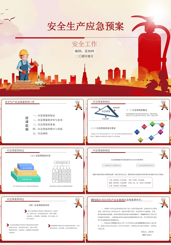 红色简约风安全生产应急预案安全工作PPT模板