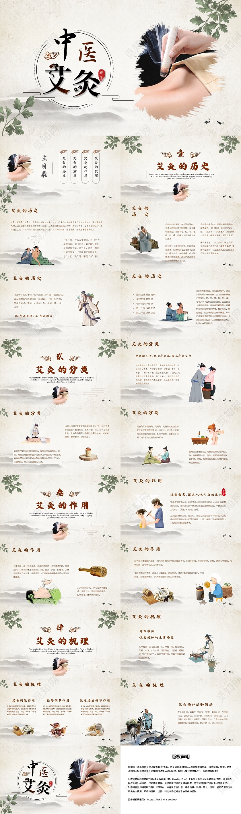 黄色中国风中医艾灸中药PPT模板