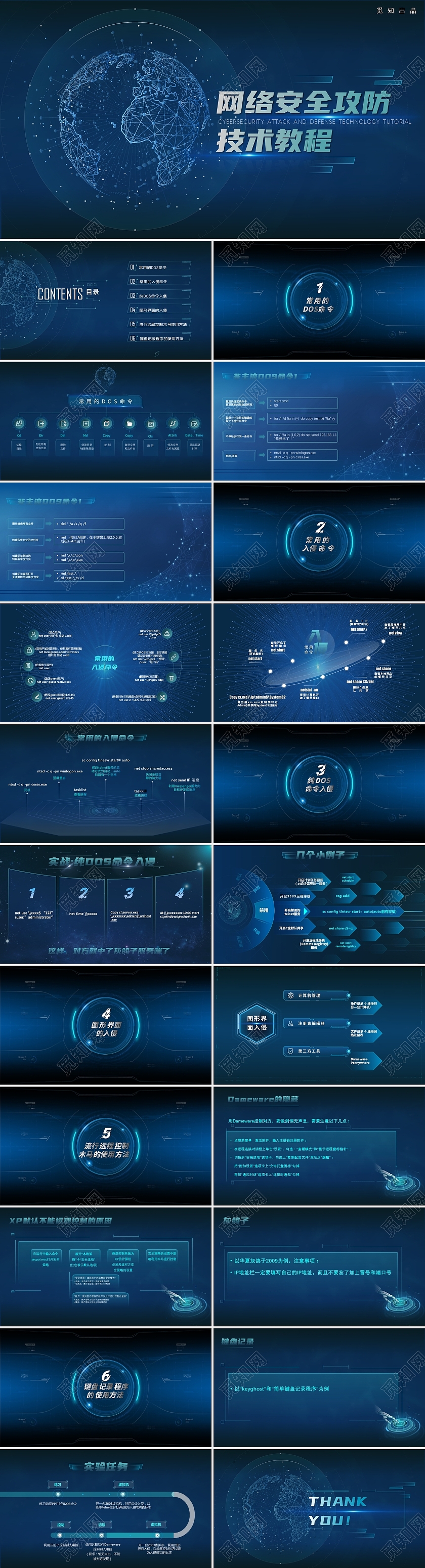 科技通用模板 青蓝渐变色 网络安全教程