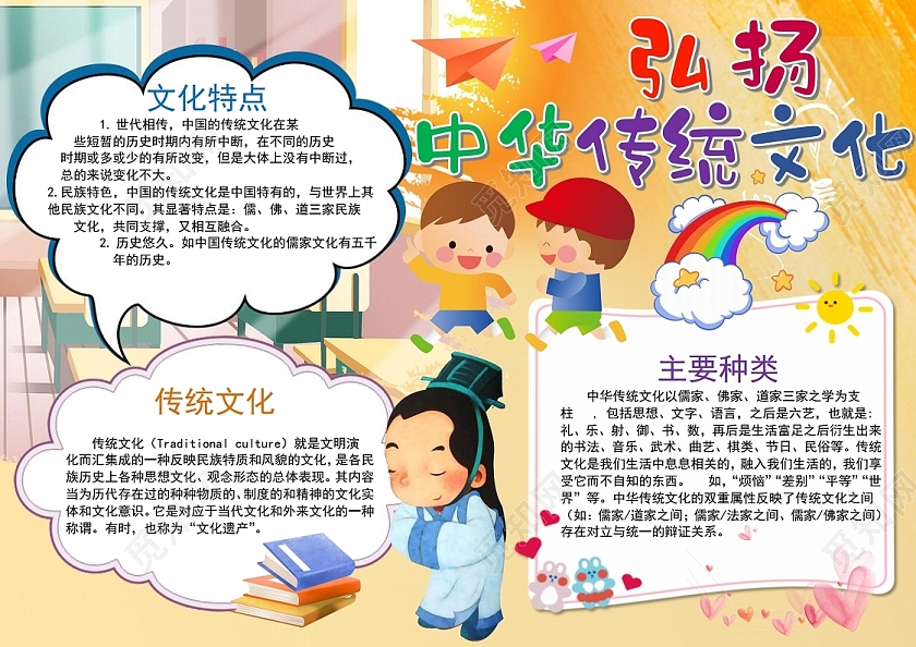 弘扬传统文化家风家训家规中国文化小报手抄报