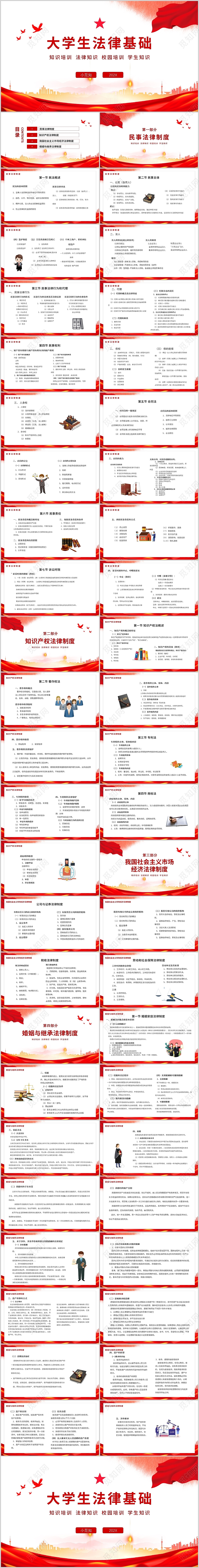 红色党政类大学生法律基础知识培训PPT模板大学生法律基础2