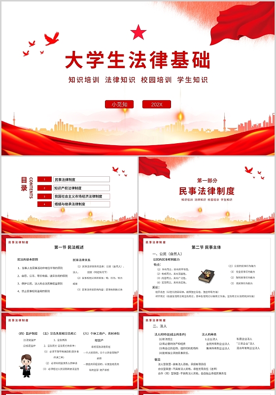 红色党政类大学生法律基础知识培训PPT模板大学生法律基础2