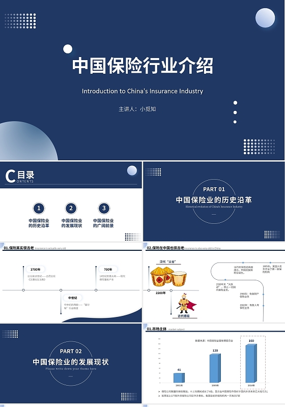 蓝色简约商务风中国保险行业介绍PPT模板