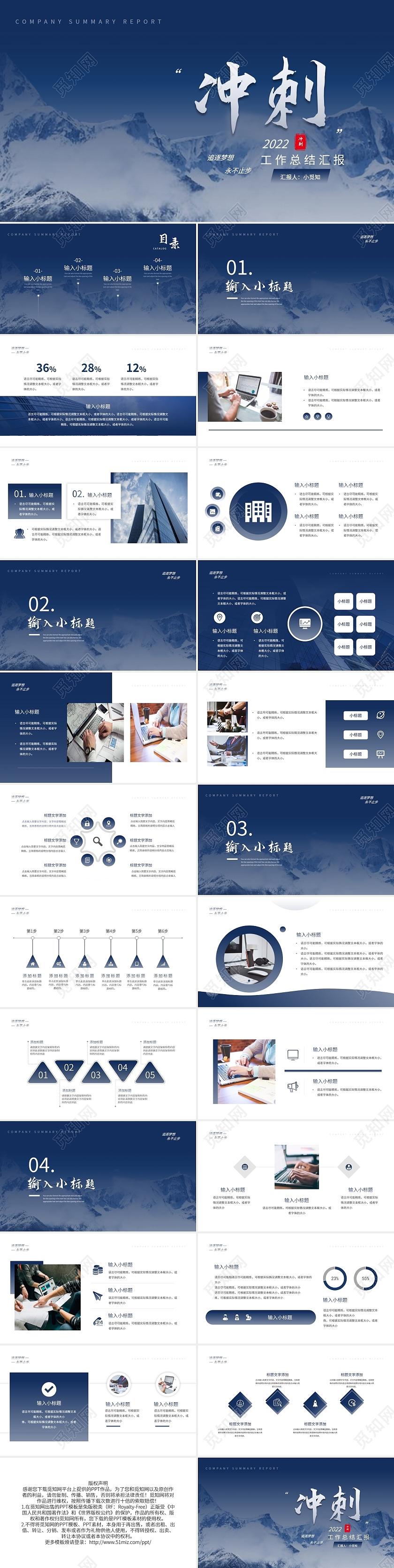 渐变蓝色冲刺简约工作总结汇报PPT模板宣传PPT动态PPT