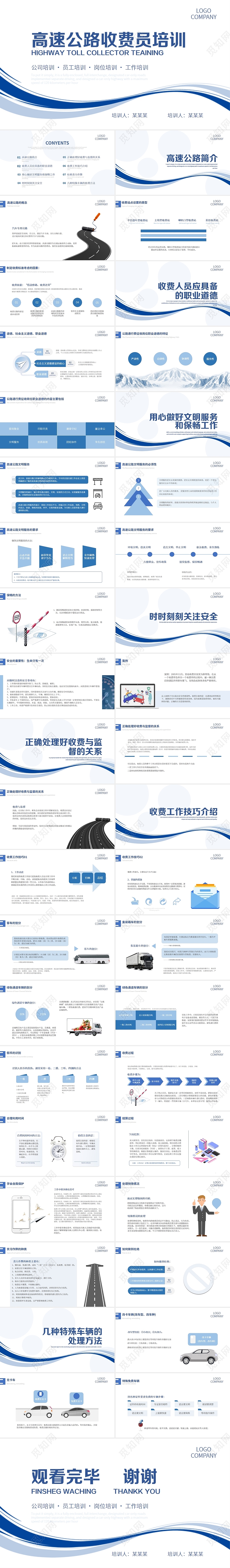 蓝色律动清爽简约高速公路收费员培训PPT模板