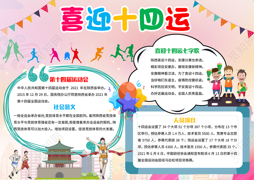 粉色卡通喜迎十四运小报手抄报卡通小报手抄报