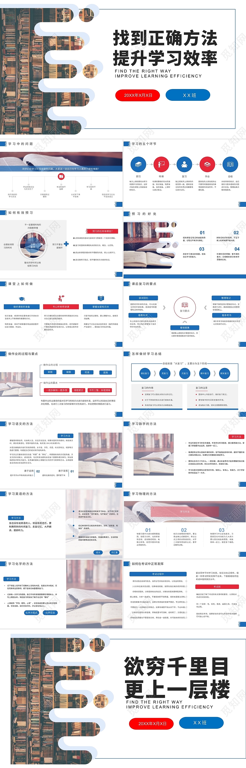 白色简约找到正确方法提升学习效率PPT模板学习方法分享主题班会
